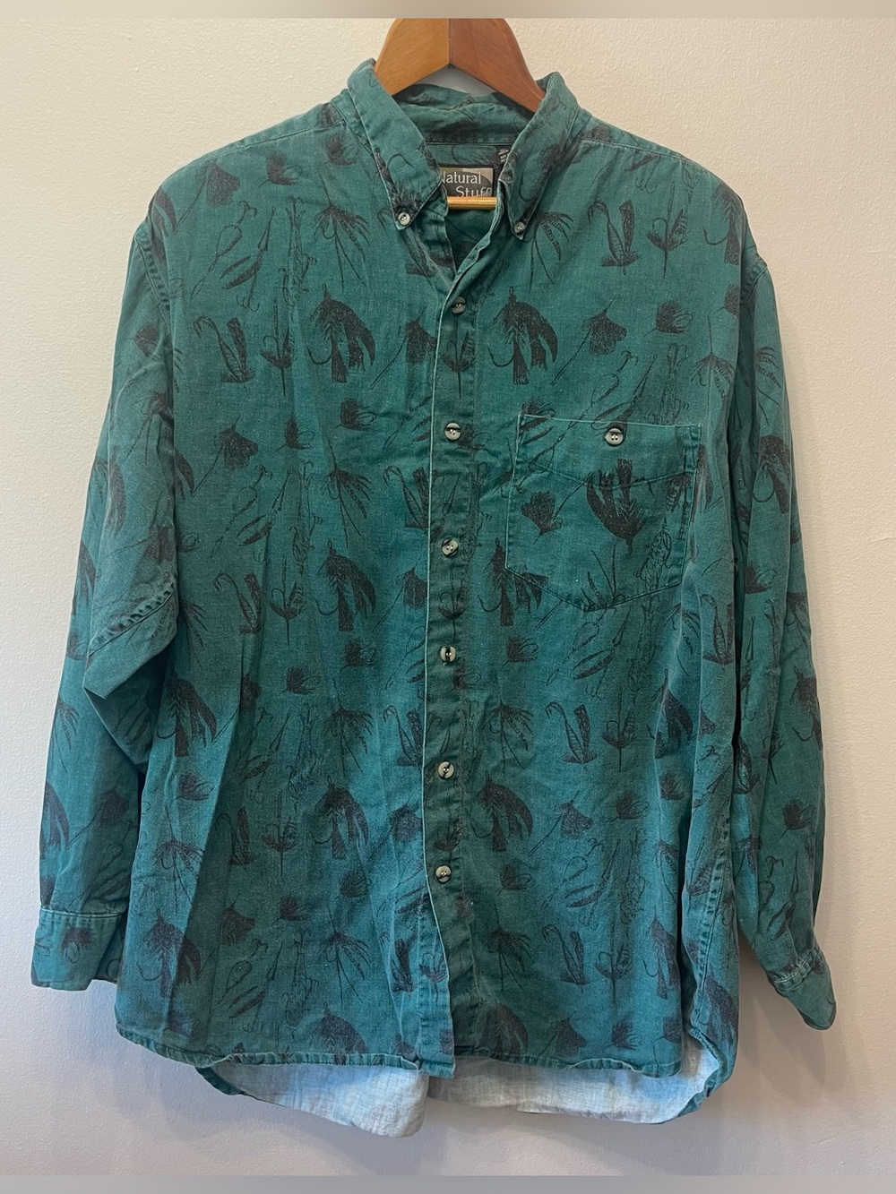90s Natural Stuff Cotton Tencel Fishing Lure Button Down L